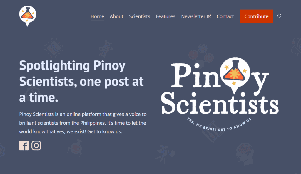 Pinoy Scientists home page screenshot